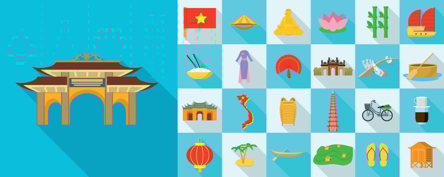 Vietnam icons set, flat style vector