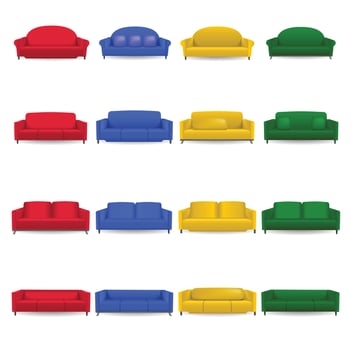 Sofa chair room couch mockup set, realistic style vector
