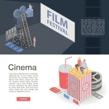 Film festival banner set, isometric style vector