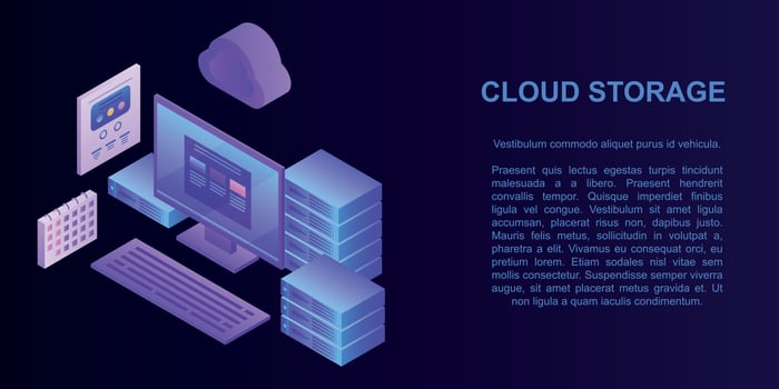 Cloud storage concept banner, isometric style vector
