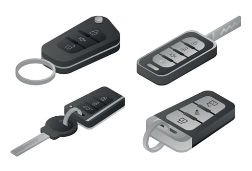 Car alarm system icons set, isometric style vector
