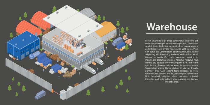 Modern warehouse concept banner, isometric style vector