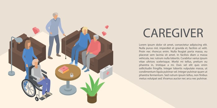 Caregiver concept banner, isometric style vector