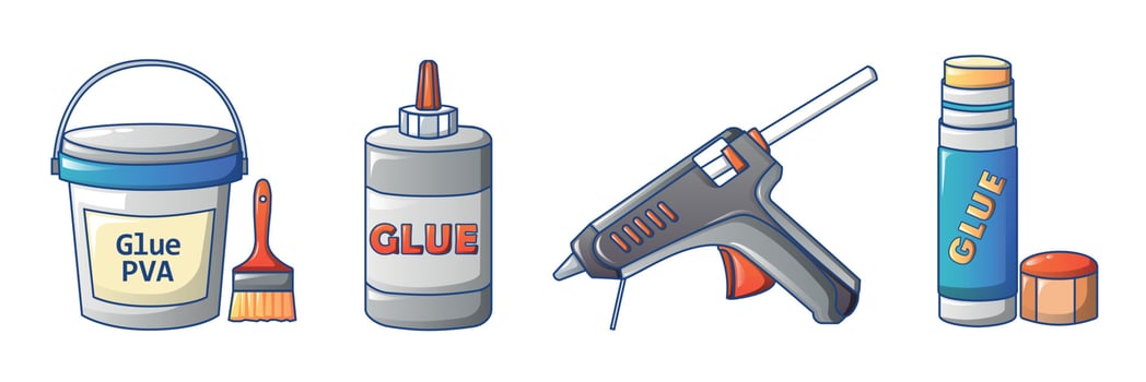 Glue icons set, cartoon style vector