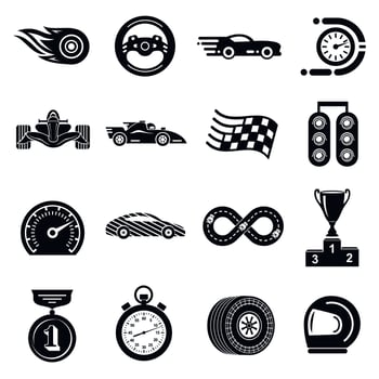 Car race icons set, simple style vector
