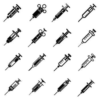 Syringe needle injection icons set, simple style vector