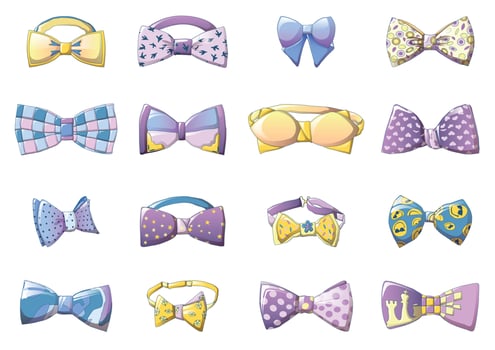 Bowtie icons set, cartoon style vector