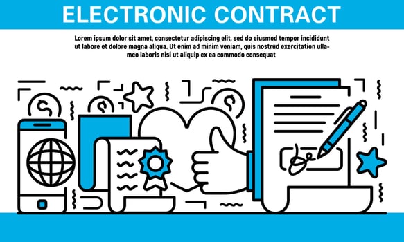Electronic contract banner, outline style vector