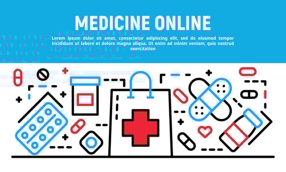 Medicine online banner, outline style vector