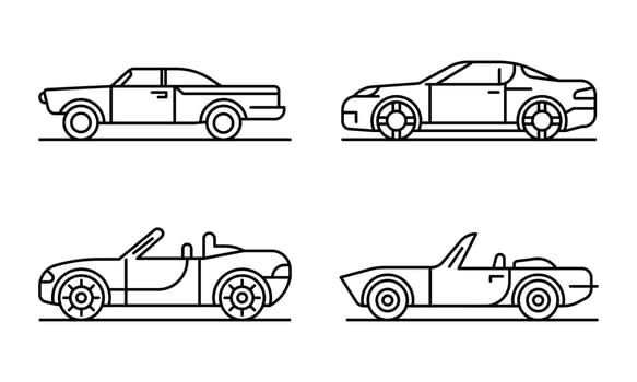 Cabriolet car icons set, outline style vector