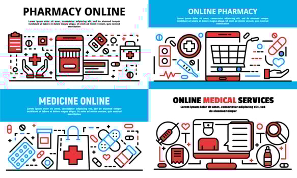 Online pharmacy banner set, outline style vector