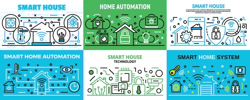 Smart home banner set, outline style vector