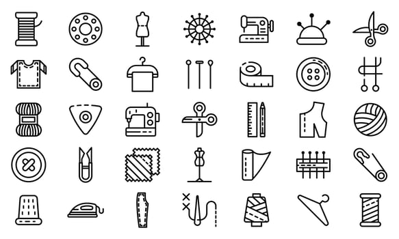 Tailor icons set, outline style vector