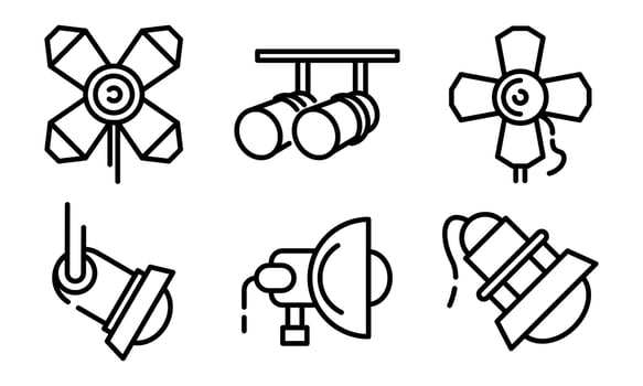 Spotlight icons set, outline style vector