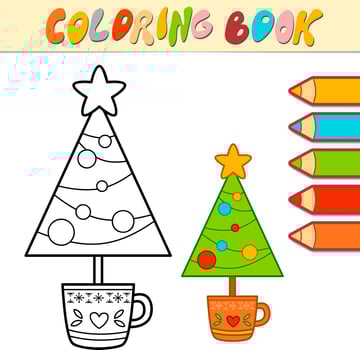 Coloring book or Coloring page for kids. Christmas tree black and white vector