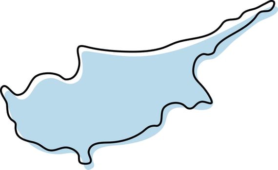 Stylized simple outline map of Cyprus icon. Blue sketch map of Cyprus vector illustration