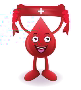 Cartoon Smiling blood with Donate drop blood red sign on towel vector