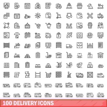 100 delivery icons set, outline style vector