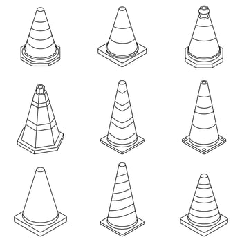 Cone traffic icon set vector outine