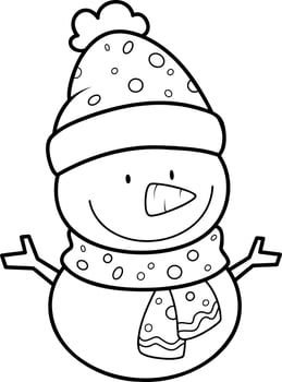 Christmas coloring book or page. Christmas snowman black and white vector illustration