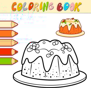 Coloring book or page for kids. Christmas cake black and white vector illustration