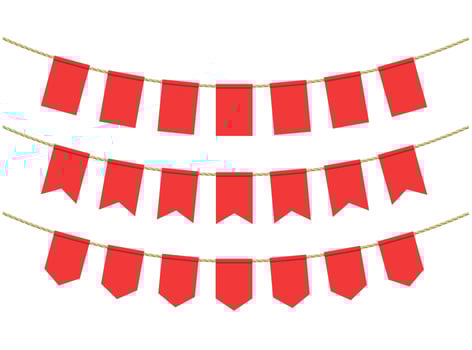 Red flags for decoration on white background. Bunting flags on the ropes vector