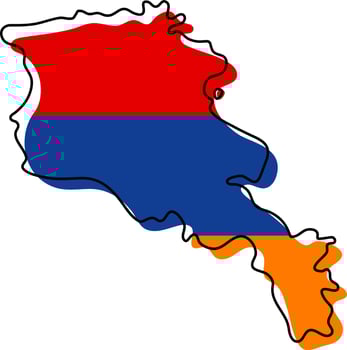 Stylized outline map of Armenia with national flag icon. Flag color map of Armenia vector illustration.