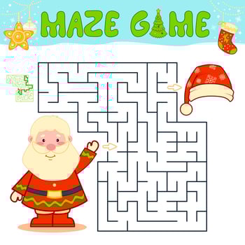Christmas Maze puzzle game for children. Maze or labyrinth game with Christmas Santa claus. vector