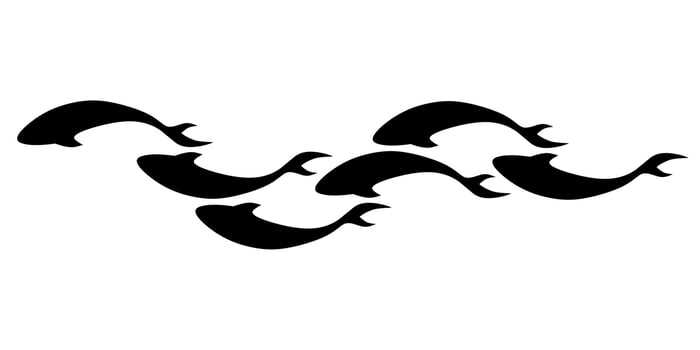 Black fish colony. Fish school. Logo template design. Isolated on a white background. Vector illustration