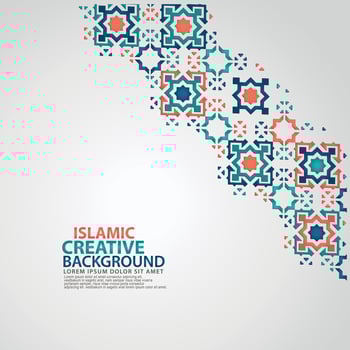 Islamic greeting card banner background with ornamental colorful detail of floral mosaic islamic art ornament vector