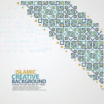 Islamic greeting card banner background with ornamental colorful detail of floral mosaic islamic art ornament vector
