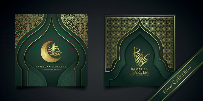 Ramadan background islamic greeting design with mosque door with floral ornament and arabic calligraphy. vector illustration