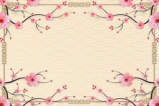 Chinese frame with oriental Asian elements on color background, vector