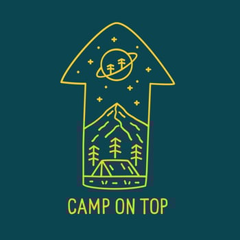 camp on top mountain nature wildlife design for badge patch pin graphic t-shirt design vector