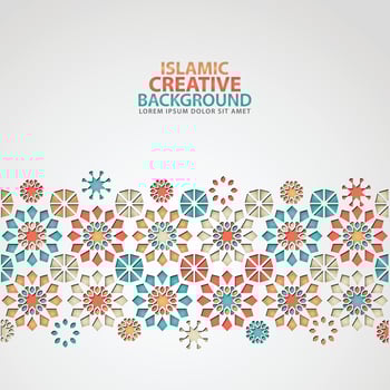 Islamic greeting card banner background with ornamental colorful detail of floral mosaic islamic art ornament vector