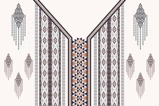 Ethnic aztec geometric V-shape neckline pattern. Tribal art brown-green color design. vector