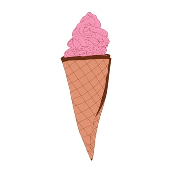 Ice cream in a waffle glass. Pink cooling horn. Strawberry, cherry, berry dessert. vector