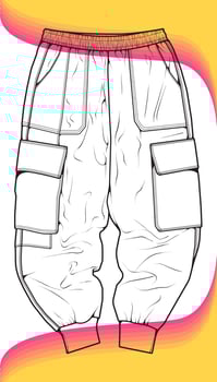 Men Cargo Pants outline  Vector Template, Men Cargo Pants in a sketch style, trainers template outline, vector Illustration.