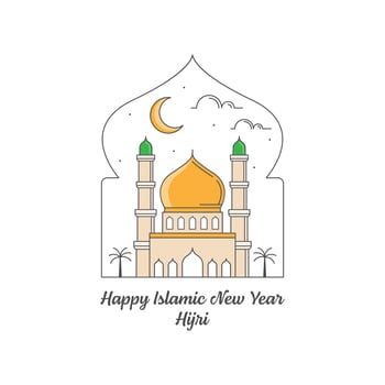 Happy islamic new year hijri monoline or line art style vector illustration