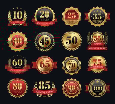 Anniversary golden signs set vector