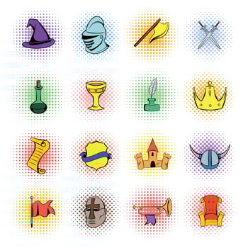 Medieval comics icons set vector