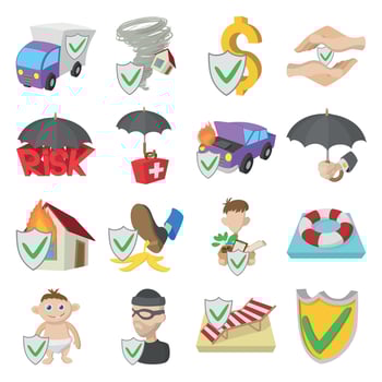 Insurance icons set, cartoon style vector