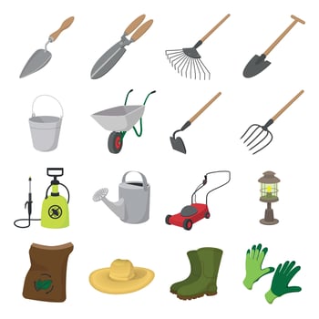 Garden cartoon icons set vector