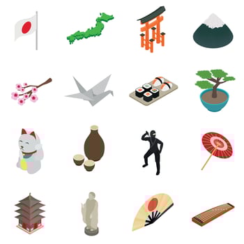 Japan isometric 3d icons vector