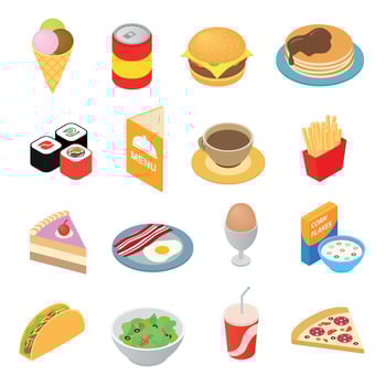 Fast food isometric 3d icons set vector