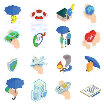 Insurance Icons set, isometric 3d style vector