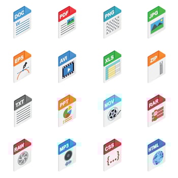 File Types icons, isometric 3d style vector