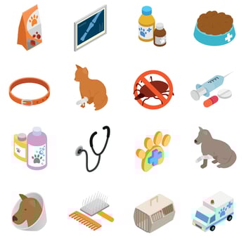 Veterinary icons set, isometric 3d style vector