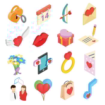 Valentines isometric 3d icons set vector