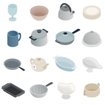 Pastry set icons, isometric 3d style vector